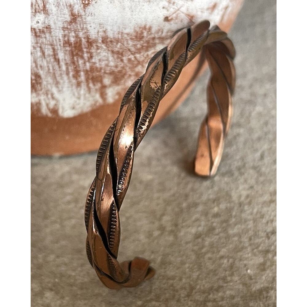 Vintage Native American Copper Cuff Bracelet Southwest Carinated Stamped Signed